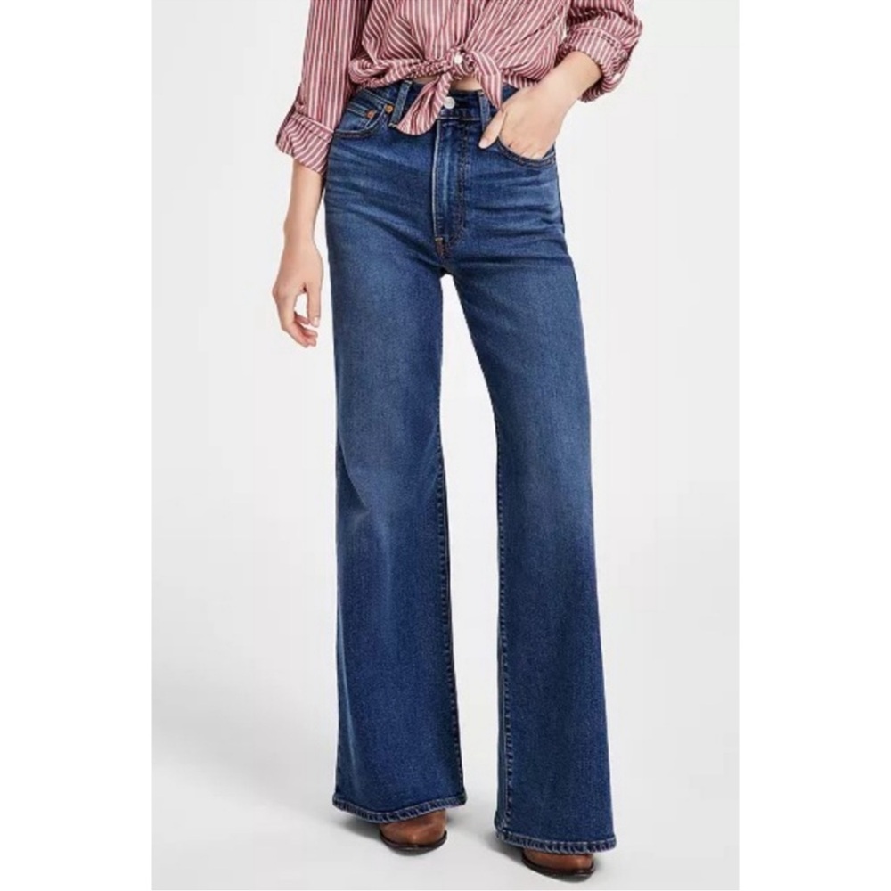 Levi's High Rise Blue Jeans Wide Leg Flare - Picture 9 of 15